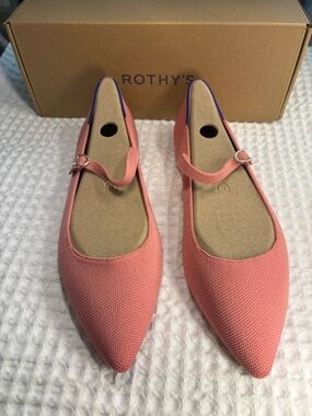 Rothy's Coral Pink Pointed Mary Jane Flats Tulip